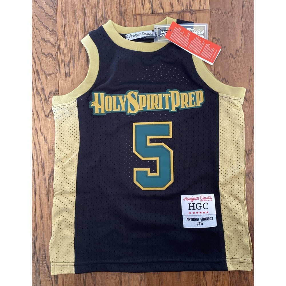 Headgear Classics Anthony Edwards Holy Spirit Prep Jersey Black Gold Kids XS NWT